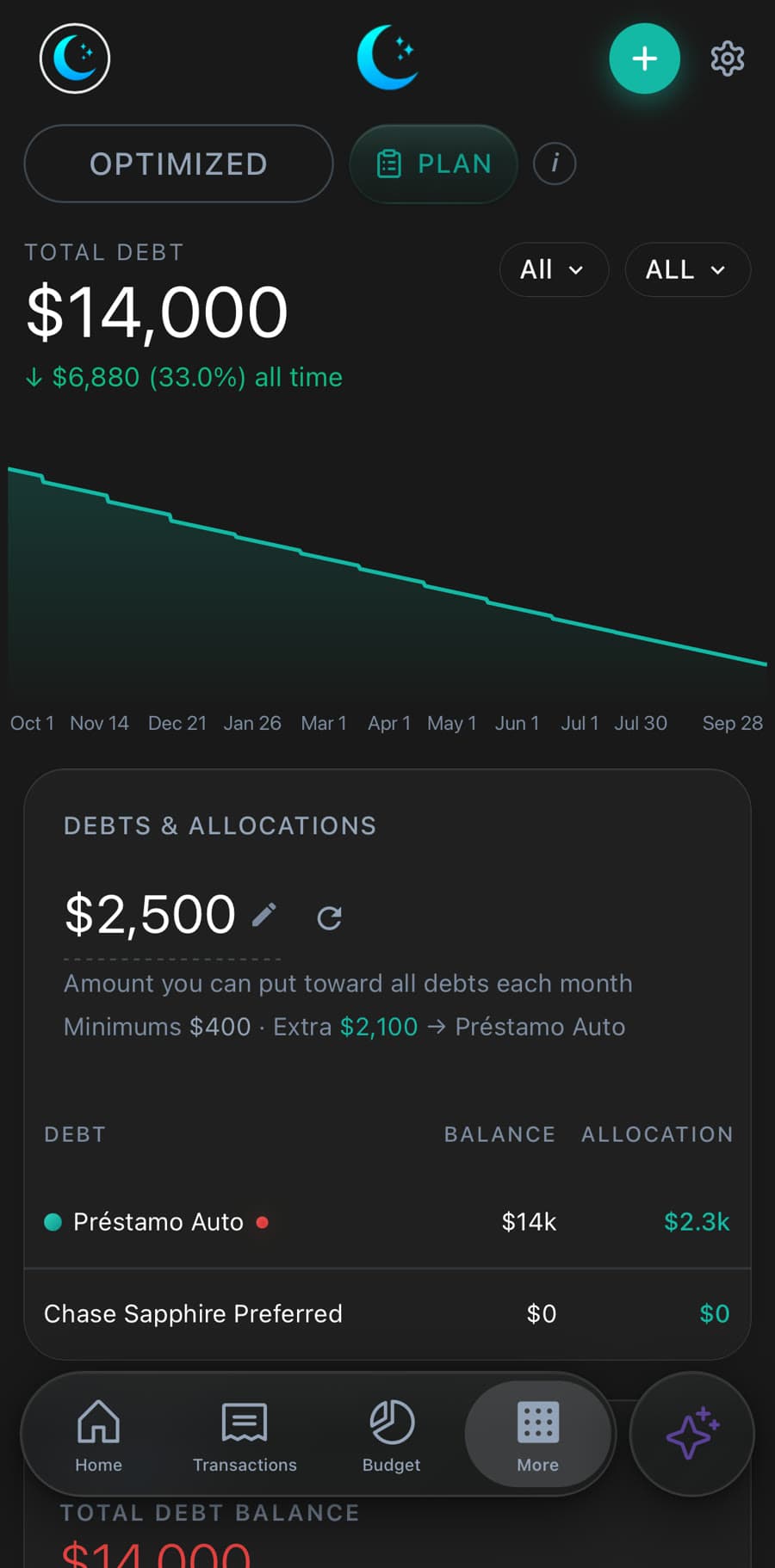 Luna Money iPhone app: Debt