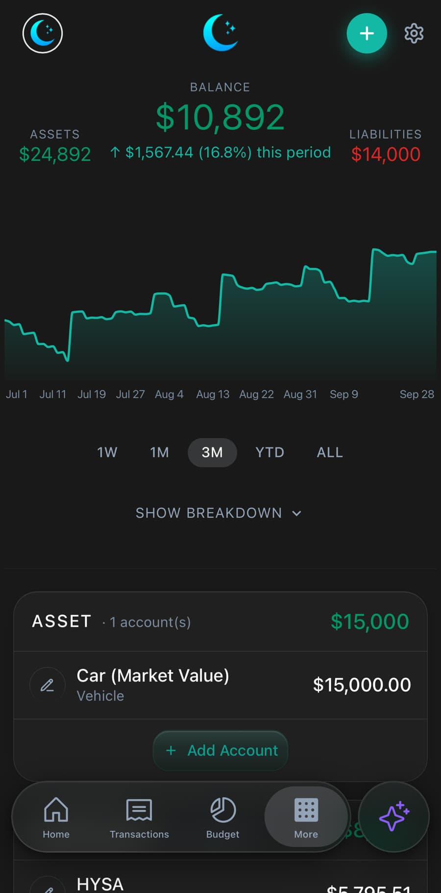 Luna Money iPhone app: Net Worth
