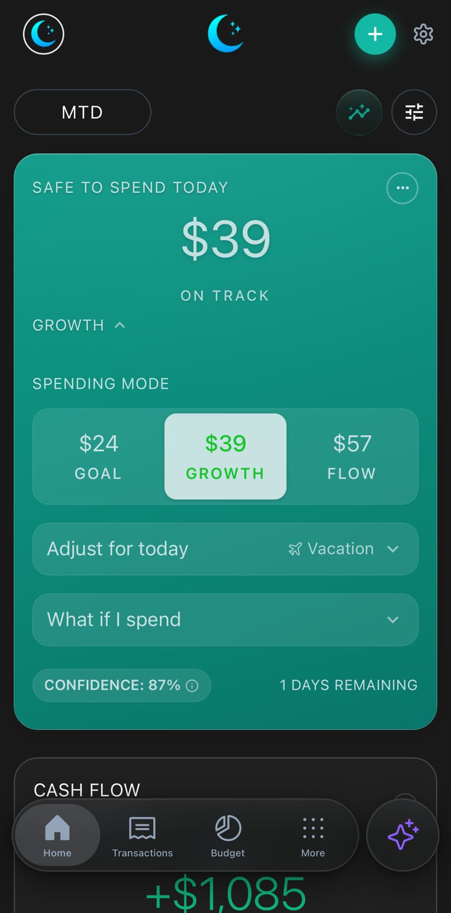 Luna Money iPhone app: Safe to Spend